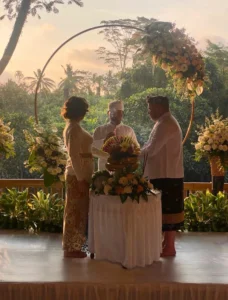 Bali destination wedding villa set up for a romantic beachfront ceremony